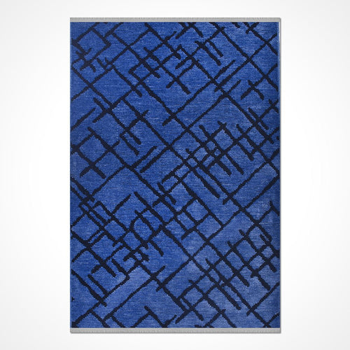 Anne Navy Geometric Cotton Natural Latex Area Rug