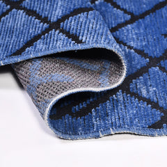 Anne Navy Geometric Cotton Natural Latex Area Rug