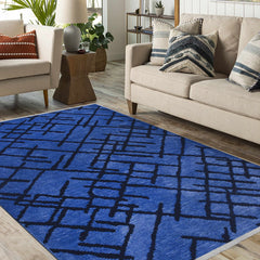 Anne Navy Geometric Cotton Natural Latex Area Rug