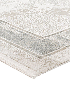 Grey Area Rug - Machine Made Cotton Frame Design Durable Floor Covering for Living Room