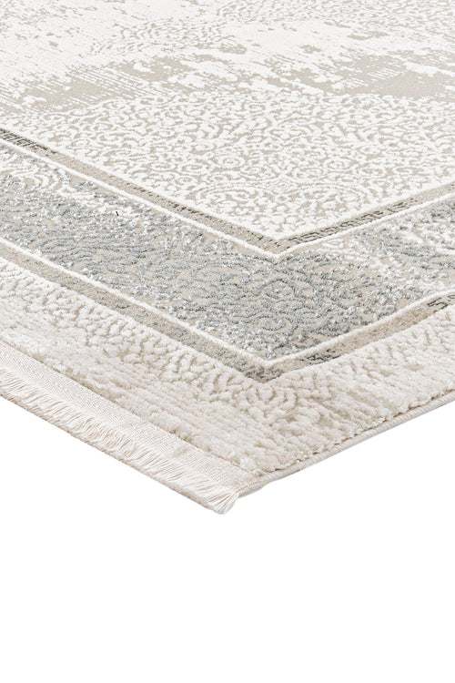 Grey Area Rug - Machine Made Cotton Frame Design Durable Floor Covering for Living Room