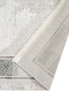 Grey Area Rug - Machine Made Cotton Frame Design Durable Floor Covering for Living Room