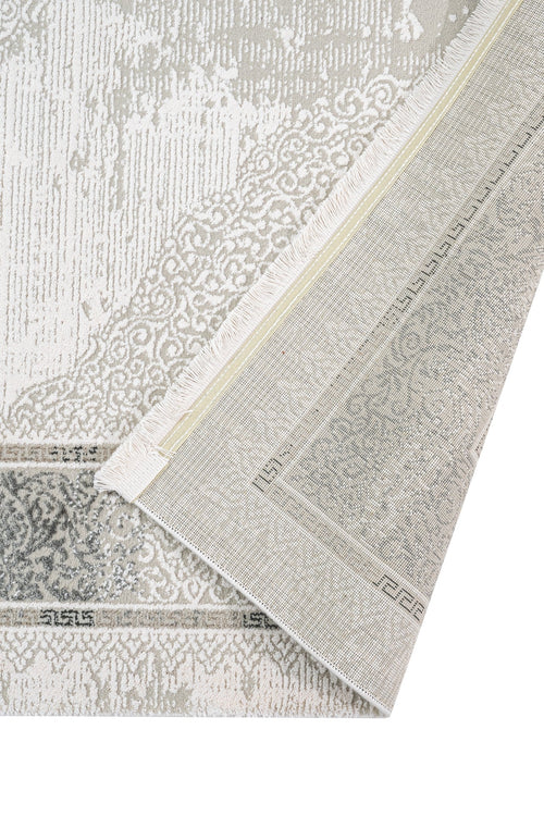 Grey Area Rug - Machine Made Cotton Frame Design Durable Floor Covering for Living Room