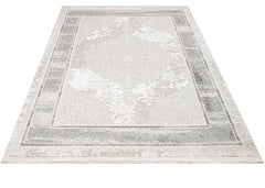 Grey Area Rug - Machine Made Cotton Frame Design Durable Floor Covering for Living Room