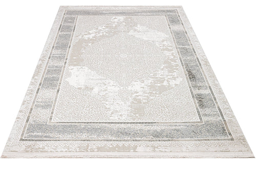 Grey Area Rug - Machine Made Cotton Frame Design Durable Floor Covering for Living Room