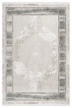 Grey Area Rug - Machine Made Cotton Frame Design Durable Floor Covering for Living Room