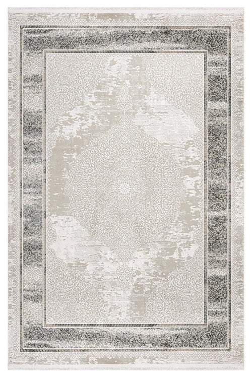 Grey Area Rug - Machine Made Cotton Frame Design Durable Floor Covering for Living Room