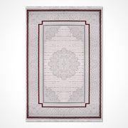 Grey Area Rug - Machine Made Rug with Frame Design Carpet | Soft Pile Durable Floor Covering
