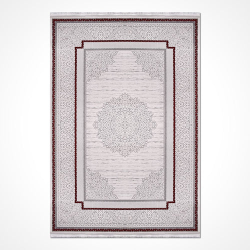 Grey Area Rug - Machine Made Rug with Frame Design Carpet | Soft Pile Durable Floor Covering