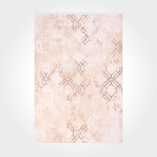 Bamboo Viscose Area Rug – Machine Made Geometric Cream Rug with 11mm Pile Height