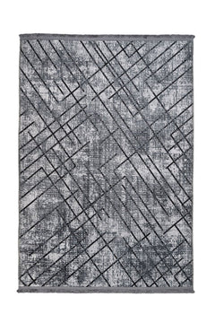 Grey Geometric Area Rug – Cotton Chenille Digital Print Carpet by Pia Monte