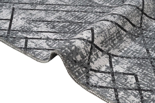 Grey Geometric Area Rug – Cotton Chenille Digital Print Carpet by Pia Monte