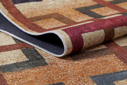 Orange Geometric Area Rug – Non Slip Digital Print Carpet for Living Room