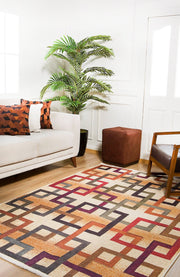 Orange Geometric Area Rug – Non Slip Digital Print Carpet for Living Room