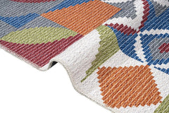 Blue Cotton Area Rug - Digital Print Chenille Carpet With Geometric Pattern