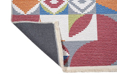 Blue Cotton Area Rug - Digital Print Chenille Carpet With Geometric Pattern