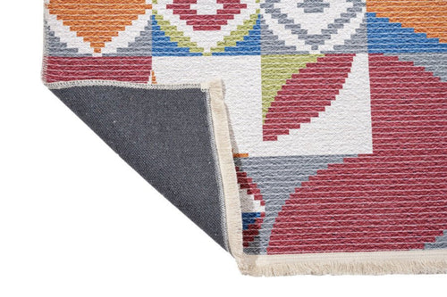 Blue Cotton Area Rug - Digital Print Chenille Carpet With Geometric Pattern