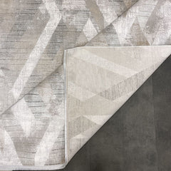 Geometric Viscose Rug – Machine Made Area Rug Cream Beige with 7mm Pile Height