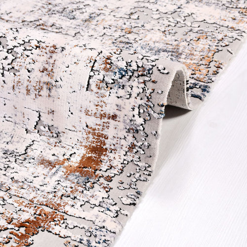 Modern Tencel Area Rug – Machine Made Grey Rug with Overlocked Edge