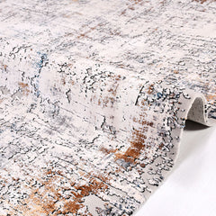 Modern Tencel Area Rug – Machine Made Grey Rug with Overlocked Edge