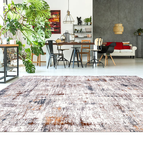 Modern Tencel Area Rug – Machine Made Grey Rug with Overlocked Edge