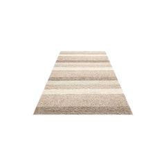 Hand-Knitted Rug – Beige Striped Natural Woven Carpet With Soft Texture