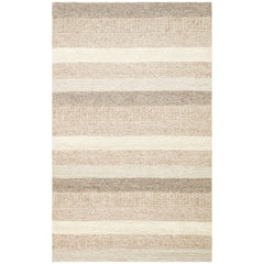 Hand-Knitted Rug – Beige Striped Natural Woven Carpet With Soft Texture