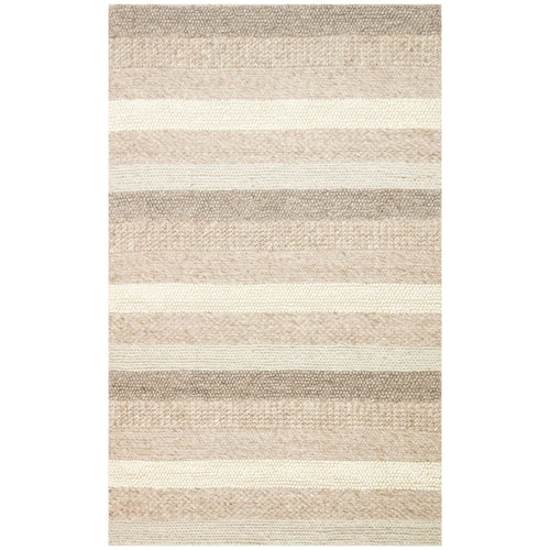 Hand-Knitted Rug – Beige Striped Natural Woven Carpet With Soft Texture