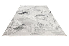 Grey Geometric Area Rug – Microfiber Machine Made Rug With Anti Slip Base