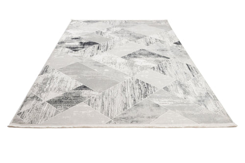 Grey Geometric Area Rug – Microfiber Machine Made Rug With Anti Slip Base