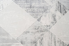 Grey Geometric Area Rug – Microfiber Machine Made Rug With Anti Slip Base