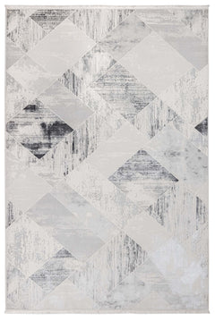 Grey Geometric Area Rug – Microfiber Machine Made Rug With Anti Slip Base