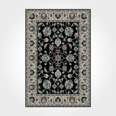 Chenille Cotton Area Rug - Washable Non Slip Black Frame Rug for Living Room