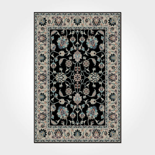 Chenille Cotton Area Rug - Washable Non Slip Black Frame Rug for Living Room