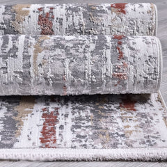 Grey Striped Area Rug - Machine Made Rug With Soft Pile & Overlocked Edge Carpet