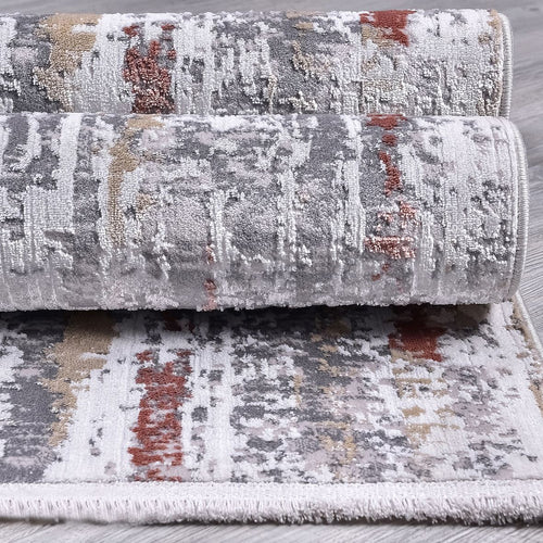 Grey Striped Area Rug - Machine Made Rug With Soft Pile & Overlocked Edge Carpet