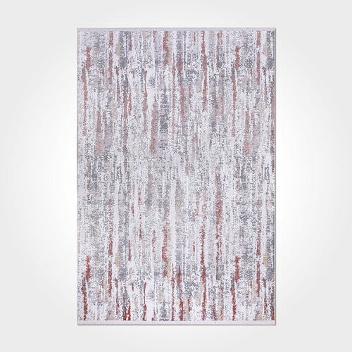 Grey Striped Area Rug - Machine Made Rug With Soft Pile & Overlocked Edge Carpet