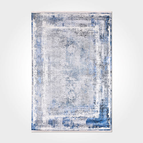 Vintage Chenille Rug – Washable Non Slip Cotton Area Rug With Blue Design