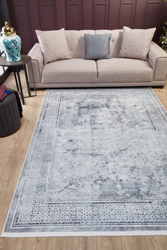 Modern Digital Print Rug - Grey Area Rug With Antibacterial, Non Slip Features