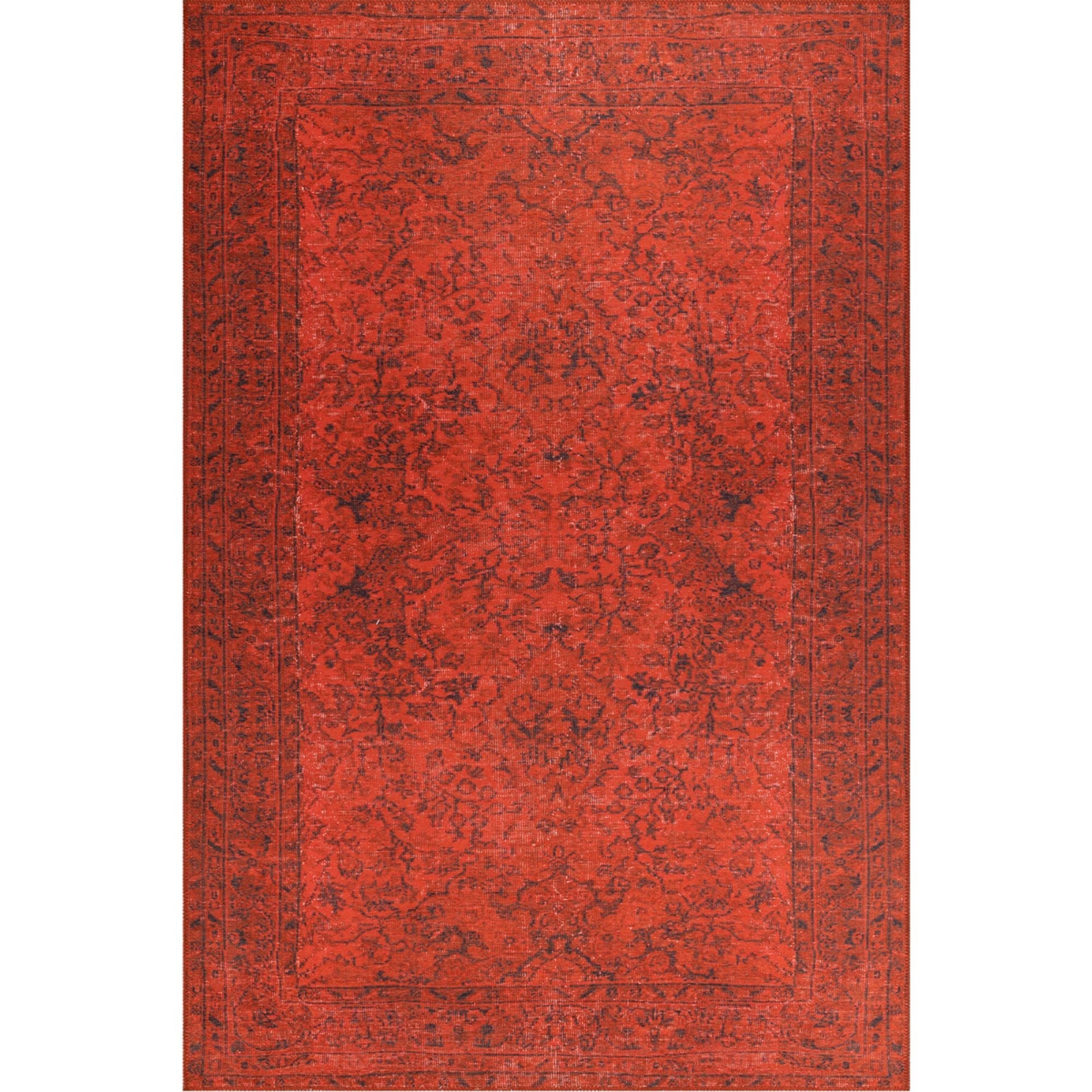 Vintage Cotton Area Rug – Washable Non Slip Red Soft Microfiber Carpet