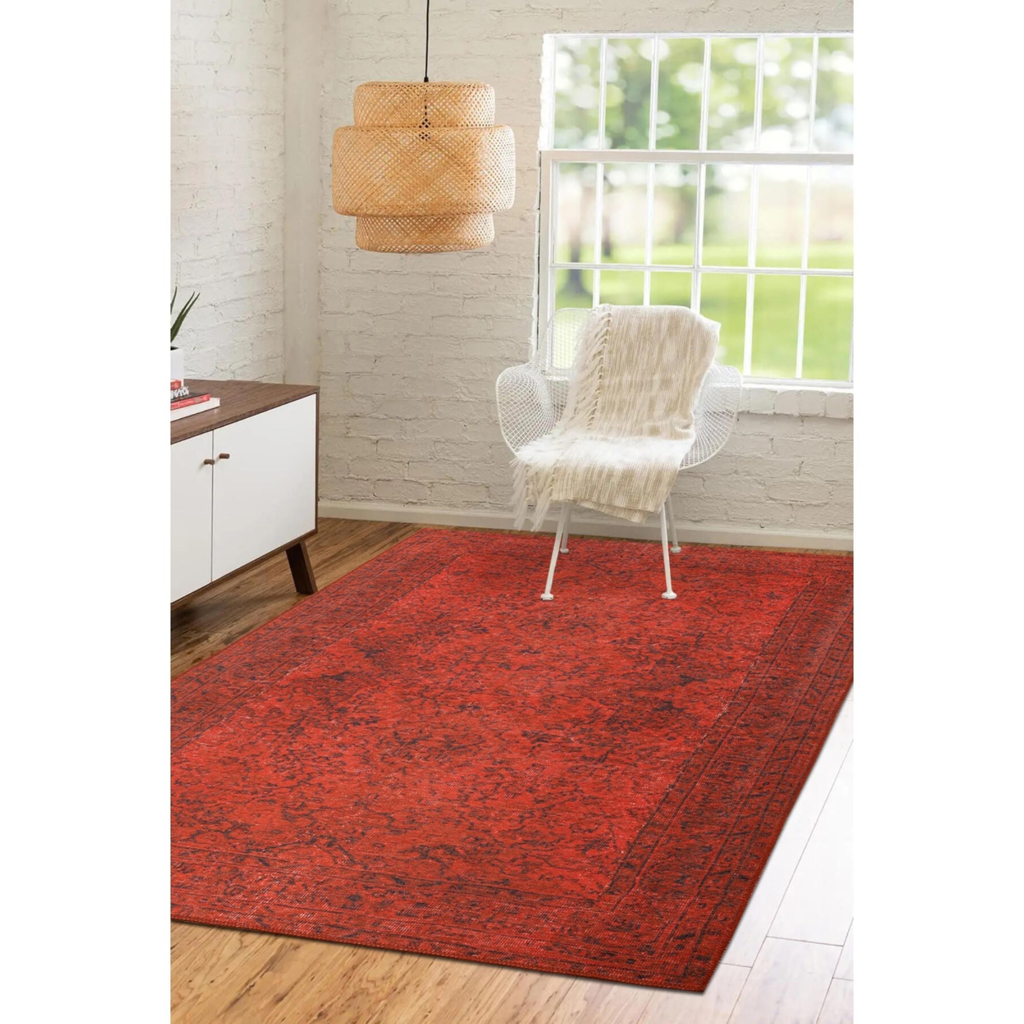 Vintage Cotton Area Rug – Washable Non Slip Red Soft Microfiber Carpet