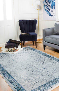 Blue Area Rug – Digital Print Rug With Frame Design | Antibacterial & Non-Slip Carpet