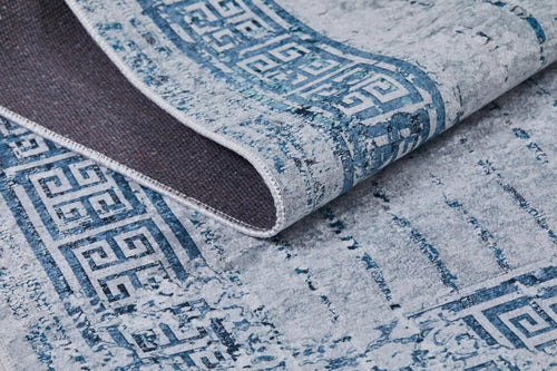 Blue Area Rug – Digital Print Rug With Frame Design | Antibacterial & Non-Slip Carpet