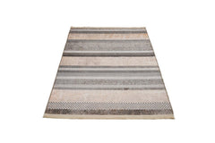 Beige Striped Area Rug – Cotton Chenille Digital Print Carpet for Modern Living Room