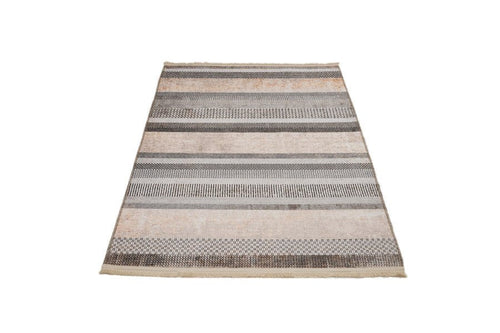 Beige Striped Area Rug – Cotton Chenille Digital Print Carpet for Modern Living Room
