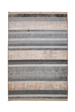 Beige Striped Area Rug – Cotton Chenille Digital Print Carpet for Modern Living Room