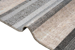 Beige Striped Area Rug – Cotton Chenille Digital Print Carpet for Modern Living Room