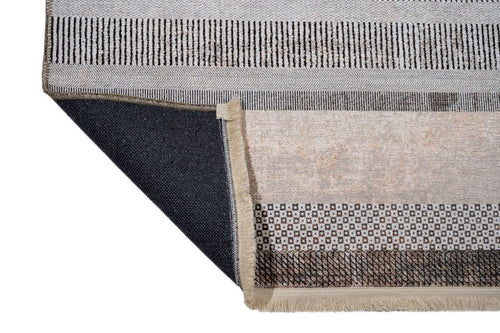 Beige Striped Area Rug – Cotton Chenille Digital Print Carpet for Modern Living Room