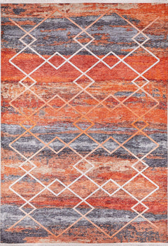 Orange Geometric Area Rug - Digital Print Rug | Non Slip, Antibacterial Floor Mat