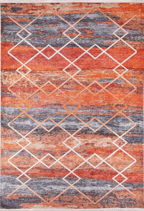 Orange Geometric Area Rug - Digital Print Rug | Non Slip, Antibacterial Floor Mat